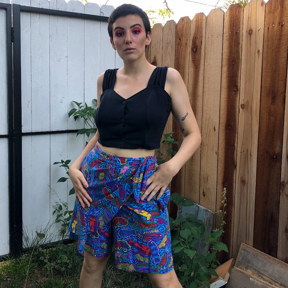 Funky Multi-Colored Fish Cotton Shorts/ Skort